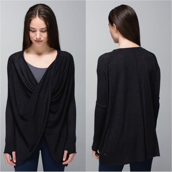 lululemon athletica Sweaters - Lululemon Twist & Wrap Heathered Black Sweater Boolux Tencel Cashmere Blend